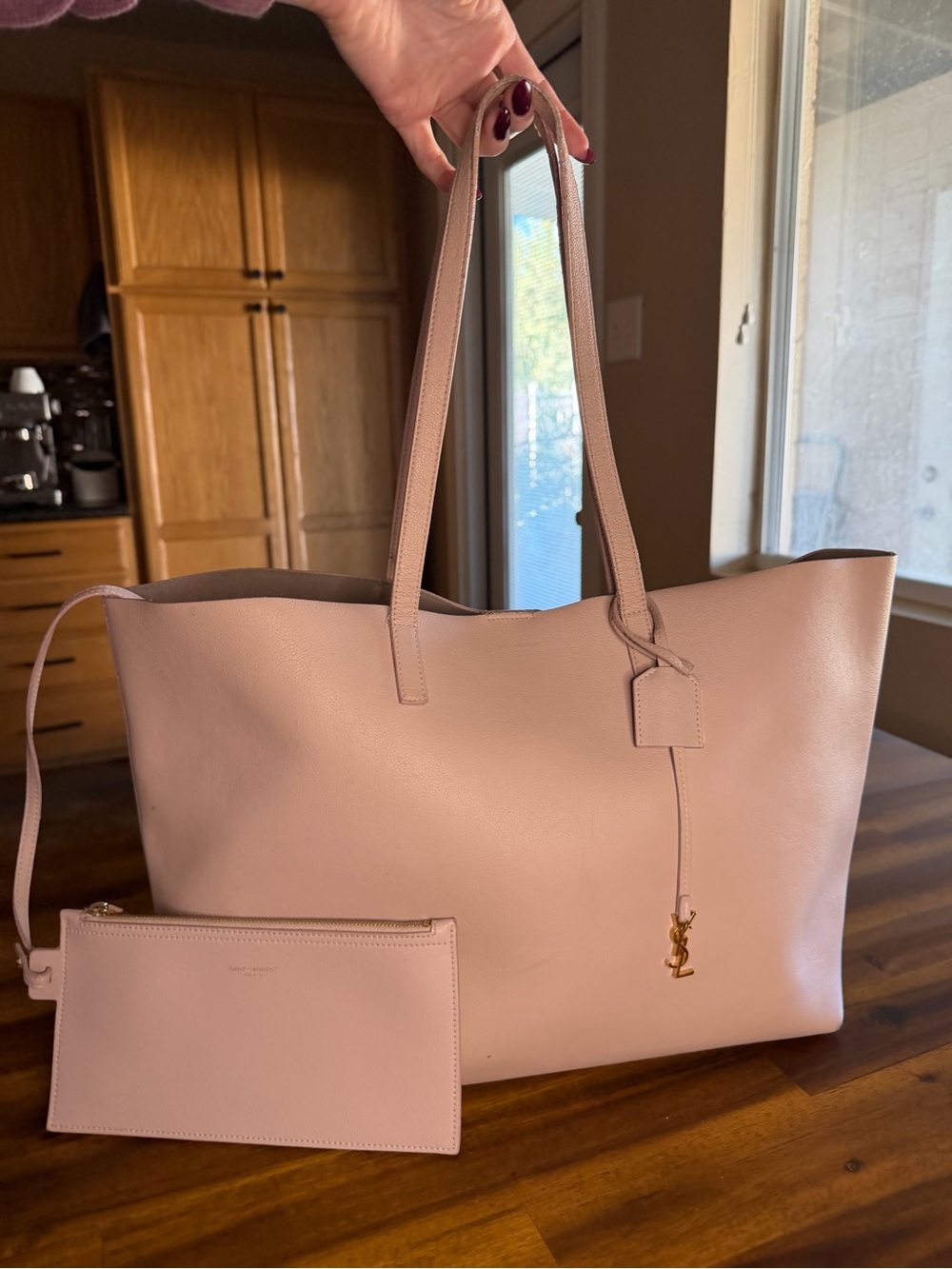 YSL Saint Laurent Paris Blush Pink Leather Tote with Detachable Pouch